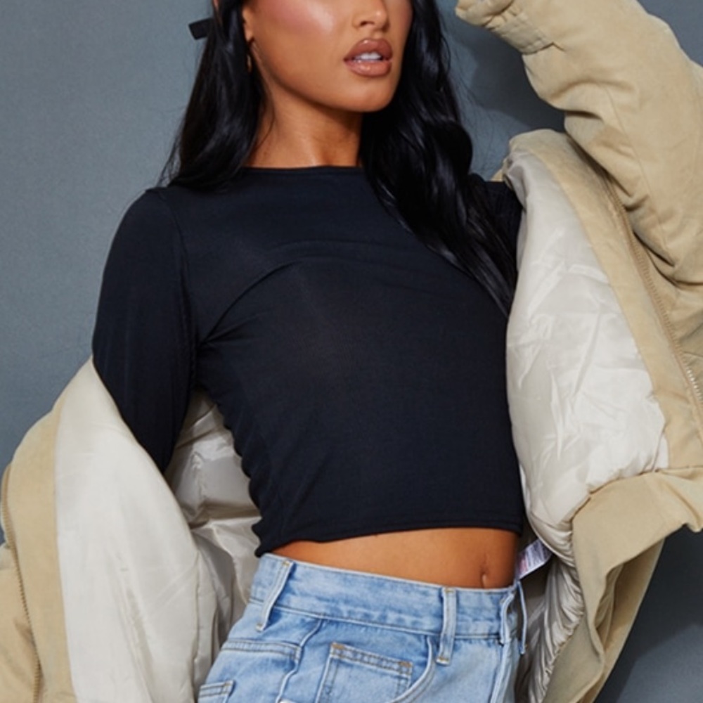 Prettylittlething black rib long sleeve top